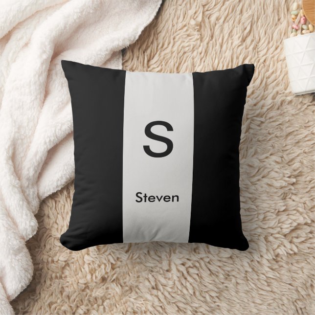 Monogram Two Tone Modern Black and Light Grey Cushion (Blanket)