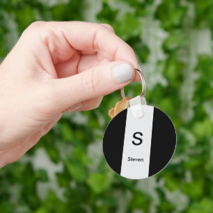 Monogram Two Tone Modern Black and Light Grey Key Ring