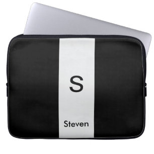 Monogram Two Tone Modern Black and Light Grey Laptop Sleeve
