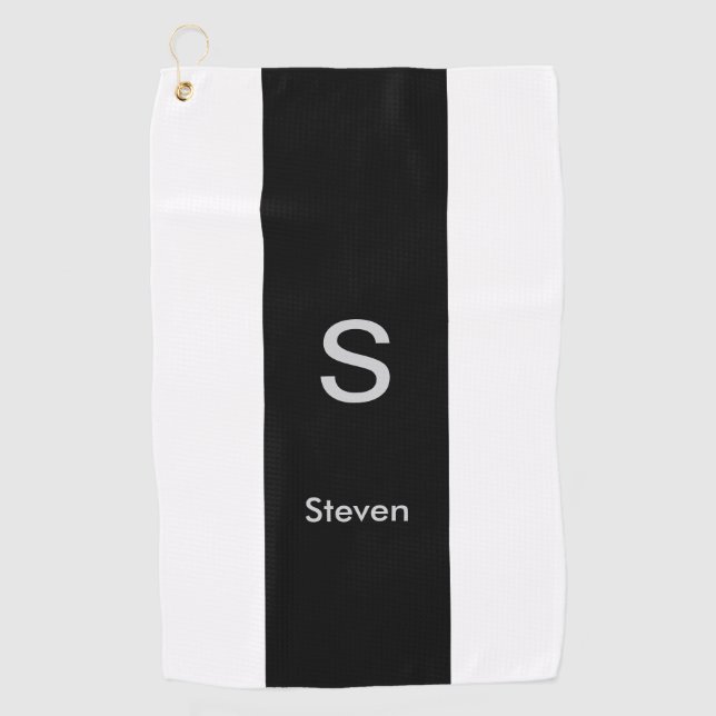 Monogram Two Tone Modern Black and White Golf Towel (Front)