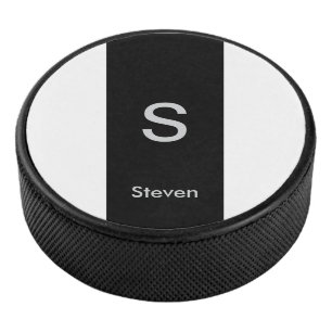 Monogram Two Tone Modern Black and White Hockey Puck