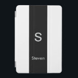 Monogram Two Tone Modern Black and White iPad Mini Cover<br><div class="desc">A minimalist monogram design with a black stripe down the centre with a monogram and your name below. The perfectly custom gift or accessory!</div>