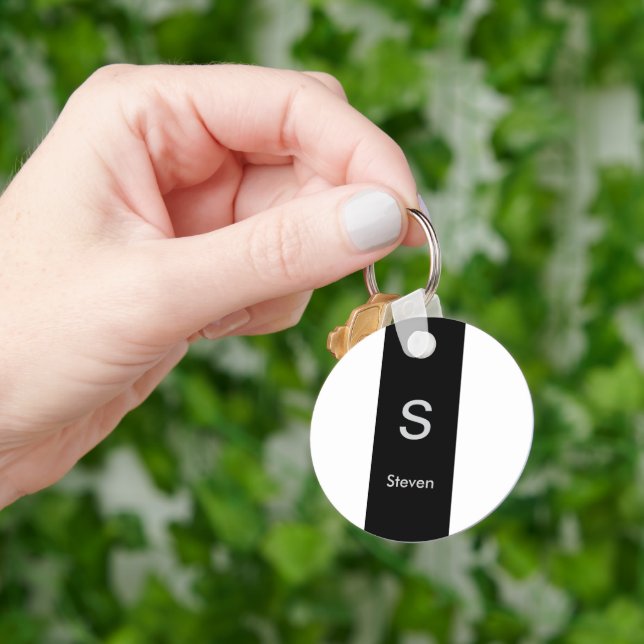 Monogram Two Tone Modern Black and White Key Ring (Hand)