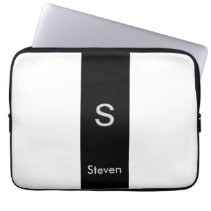 Monogram Two Tone Modern Black and White Laptop Sleeve