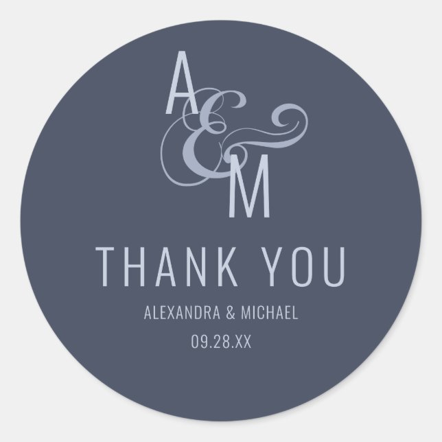 Monogram Typography Simple Elegant Thank You Classic Round Sticker (Front)