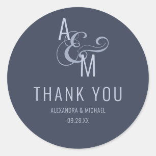 Monogram Typography Simple Elegant Thank You Classic Round Sticker