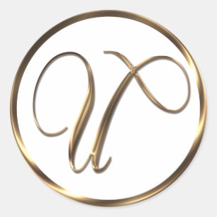 Monogram U Faux Bronze Classic Round Sticker