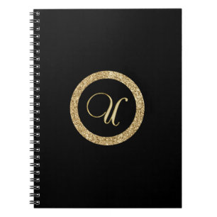 Monogram U, gold on midnight black, Notebook