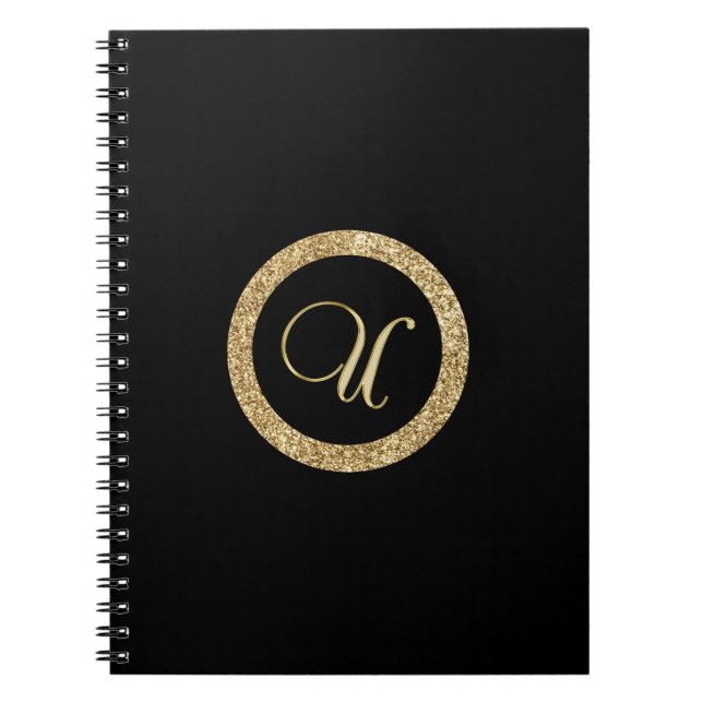 Monogram U, gold on midnight black, Notebook (Front)
