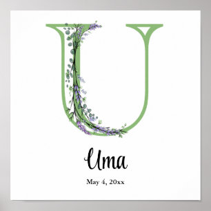 Monogram U Lavender Eucalyptus nursery Poster