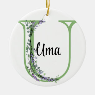 Monogram U Lavender Eucalyptus nursery  Poster Ceramic Ornament