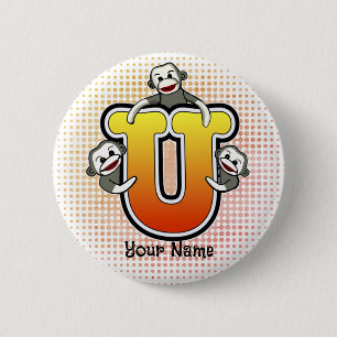 Monogram U Sock Monkey 6 Cm Round Badge