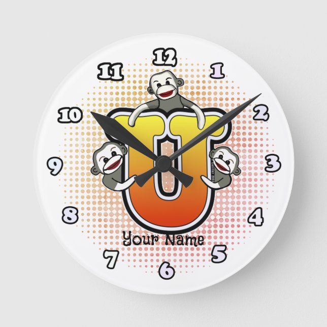 Monogram U Sock Monkey clock (Front)