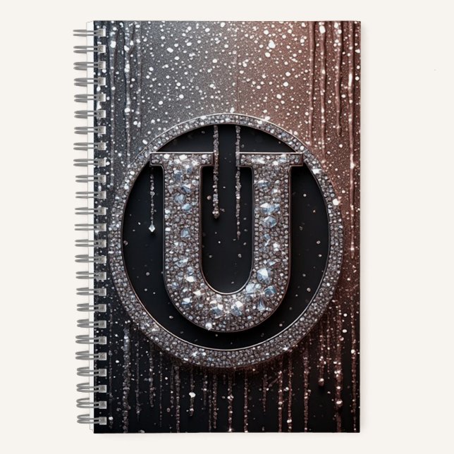 Monogram U With Glitter Drips Notebook (Front)