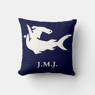 Monogram under white shark on navy blue cushion