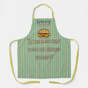 Monogram unique retro Burger Humorous stripes Apron