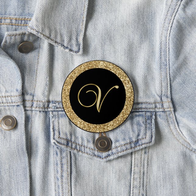 Monogram V, elegant golden script 7.5 Cm Round Badge (In Situ)
