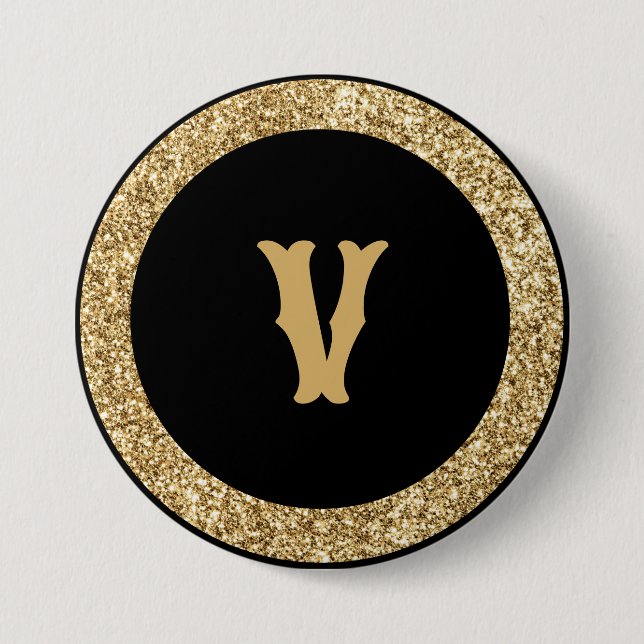 Monogram V, elegant golden script 7.5 Cm Round Badge (Front)