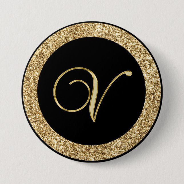 Monogram V, elegant golden script 7.5 Cm Round Badge (Front)