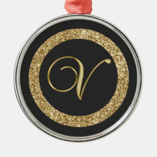 Monogram V, elegant golden script Metal Ornament