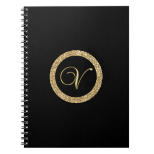 Monogram V, elegant golden script Notebook