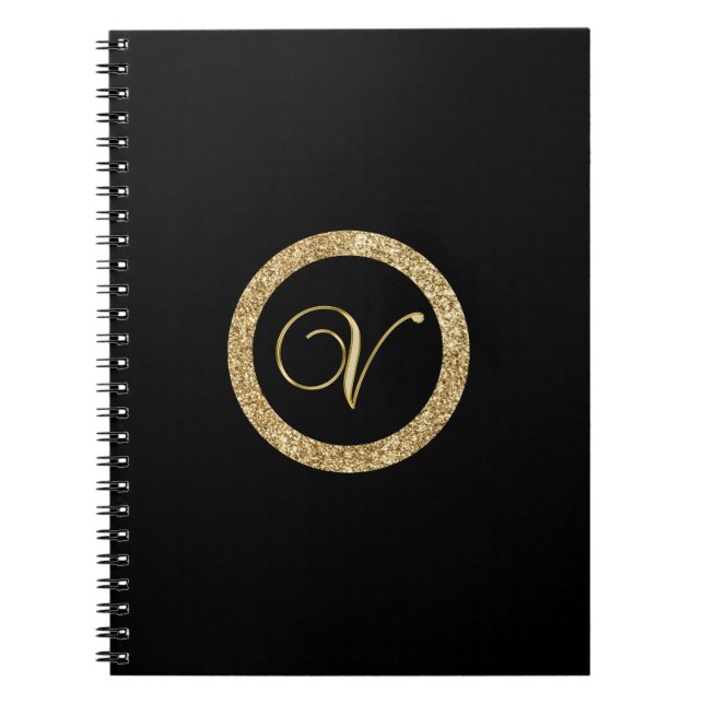 Monogram V, elegant golden script Notebook (Front)