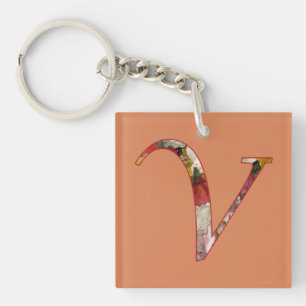 Monogram V Floral Design Keychain