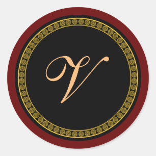 Monogram "V" gold-coloured script  Classic Round Sticker