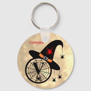 Monogram V Halloween Sky Witch Spiders Name Key Ring