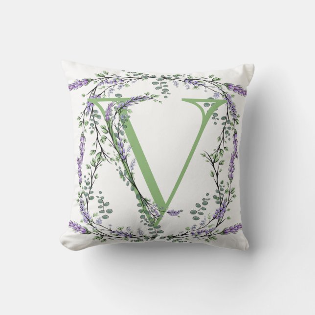 Monogram V Lavender Eucalyptus Cushion (Front)