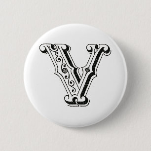 Monogram V, Letter V, Alphabet V, Black and White 6 Cm Round Badge