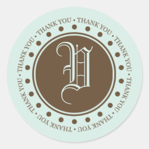 Monogram V Thank You Labels For Wedding Favours