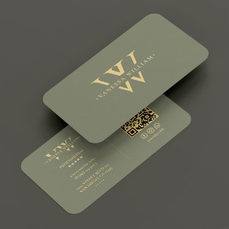 Monogram V W Logo Elegant Modern Sage Green Business Card