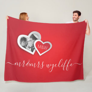 Monogram Valentine Paper Cutout Hearts Your Photo Fleece Blanket