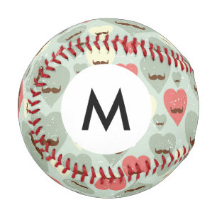 Monogram Valentine pattern with heart and Baseball
