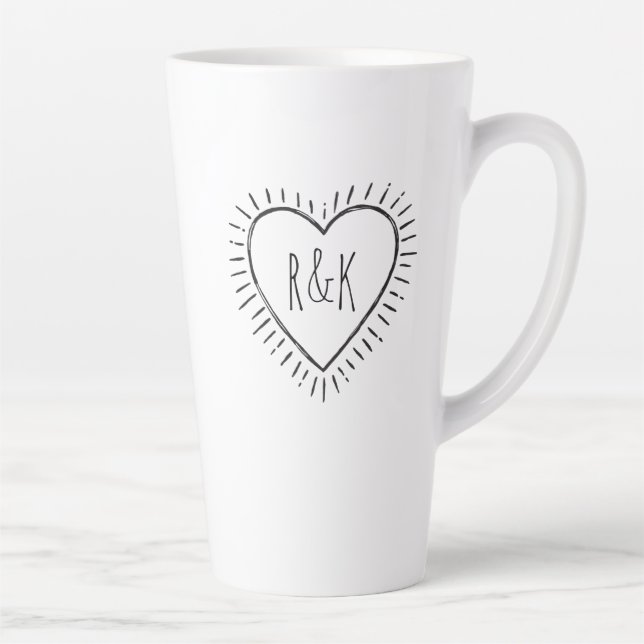 Monogram Valentines Day Heart  Latte Mug (Right)