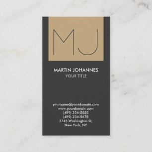 Monogram Vertical Elegant Grey Beige Business Card