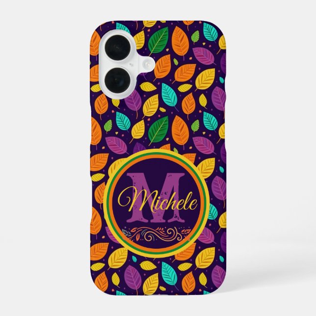 Monogram Vibrant Autumn Leaves iPhone 16 Case (Back)