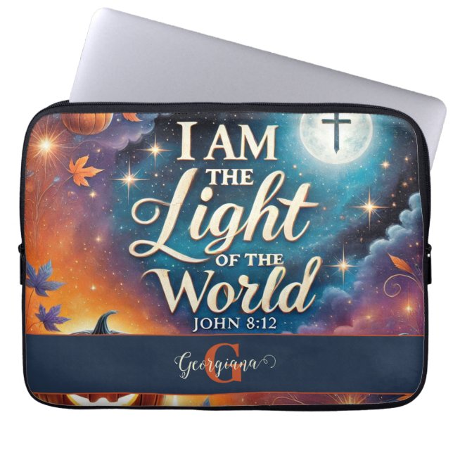 Monogram Vibrant Christian Halloween Bible Verse Laptop Sleeve (Front)