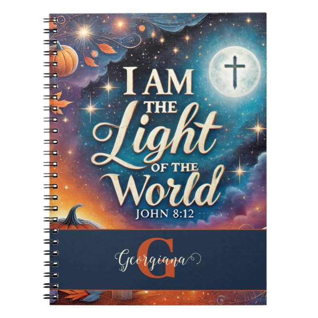 Monogram Vibrant Christian Halloween Bible Verse Notebook (Front)