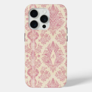 Monogram Victorian Pink Damask Pattern  iPhone 15 Pro Case