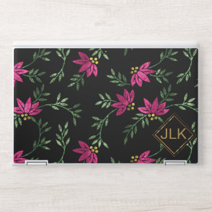 Monogram Victorian Pink Glitter Floral iPad Mini C HP Laptop Skin