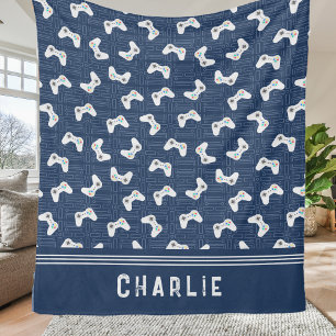 Monogram Video Gamer Pattern Custom Name Fleece Blanket