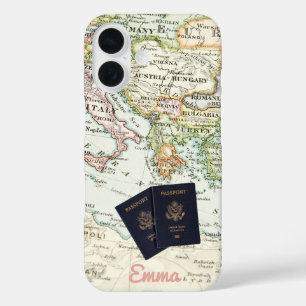 Monogram Vintage Antique Map & Passport Vacation iPhone 16 Case