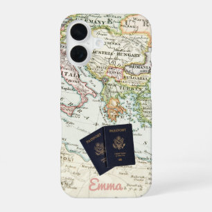 Monogram Vintage Antique Map & Passport Vacation iPhone 16 Case