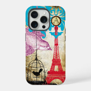 Monogram Vintage Bird Effiel Tower Damask iPhone 15 Pro Case