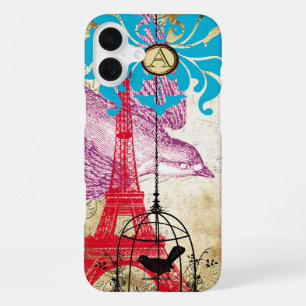 Monogram Vintage Bird Effiel Tower Damask iPhone 16 Plus Case