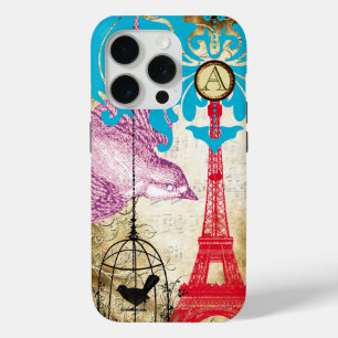 Monogram Vintage Bird Effiel Tower Damask iPhone iPhone 15 Pro Case
