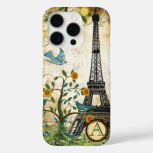 Monogram Vintage Bird Eiffel Tower i iPhone 16 Pro Case
