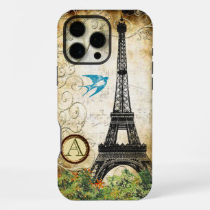 Monogram Vintage Bird Eiffel Tower iPhone Case